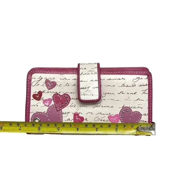 Fossil creamy white pink heart valentines love wallet RARE